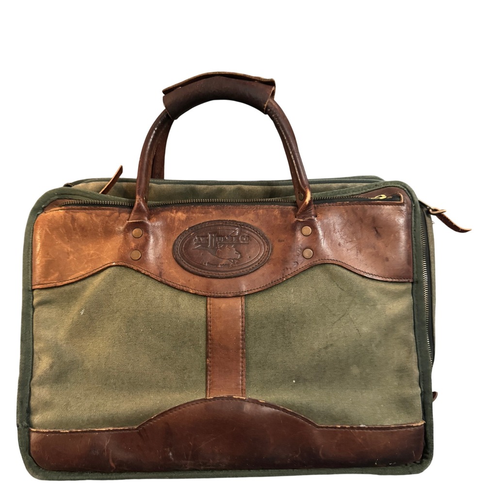 JW Hulme Co Canvas Leather Briefcase Bag Olive Green Brown Vintage Laptop Bag